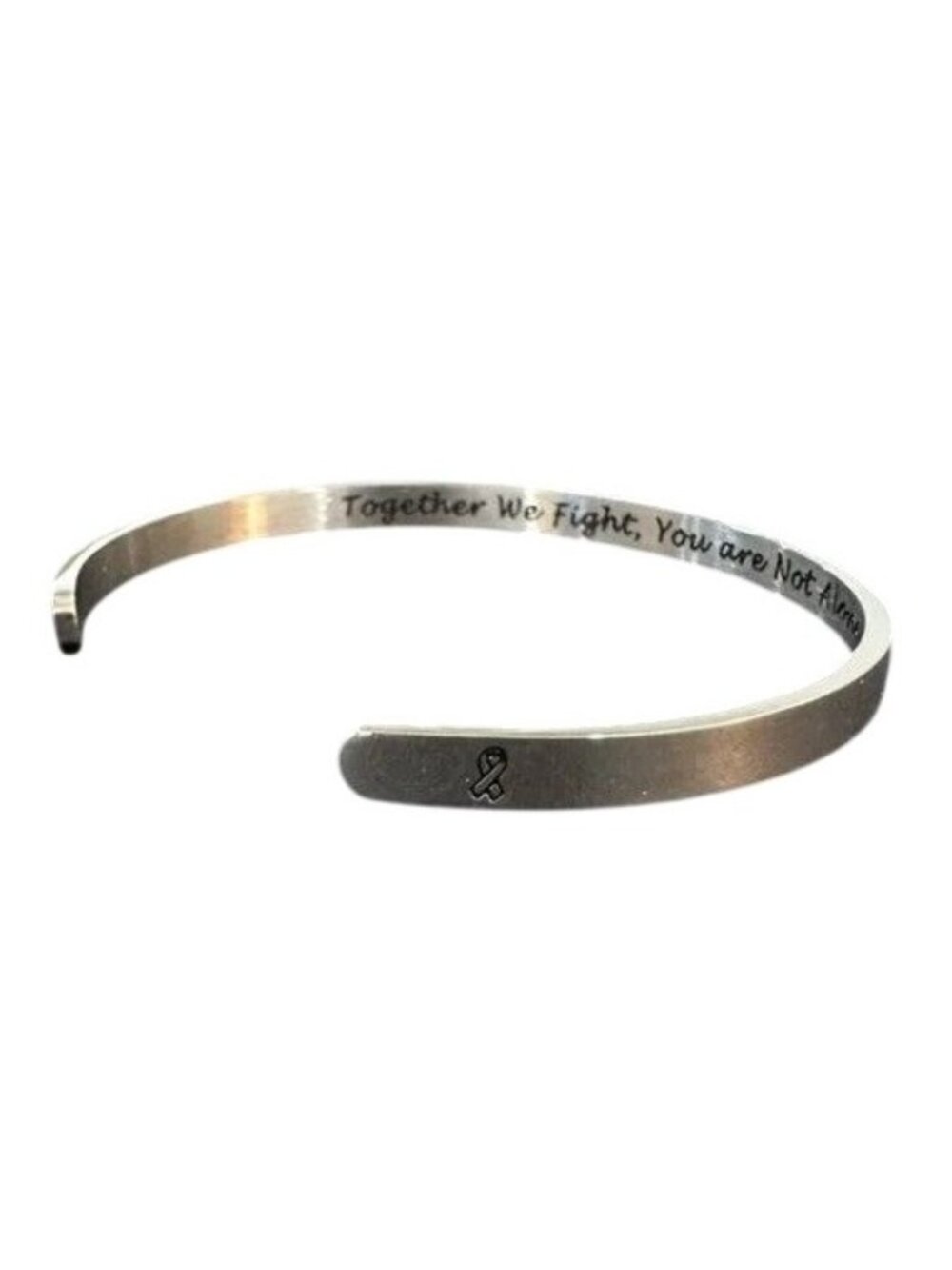 Inspirational Silver Cuff Bracelet With Engraving Together We Fight